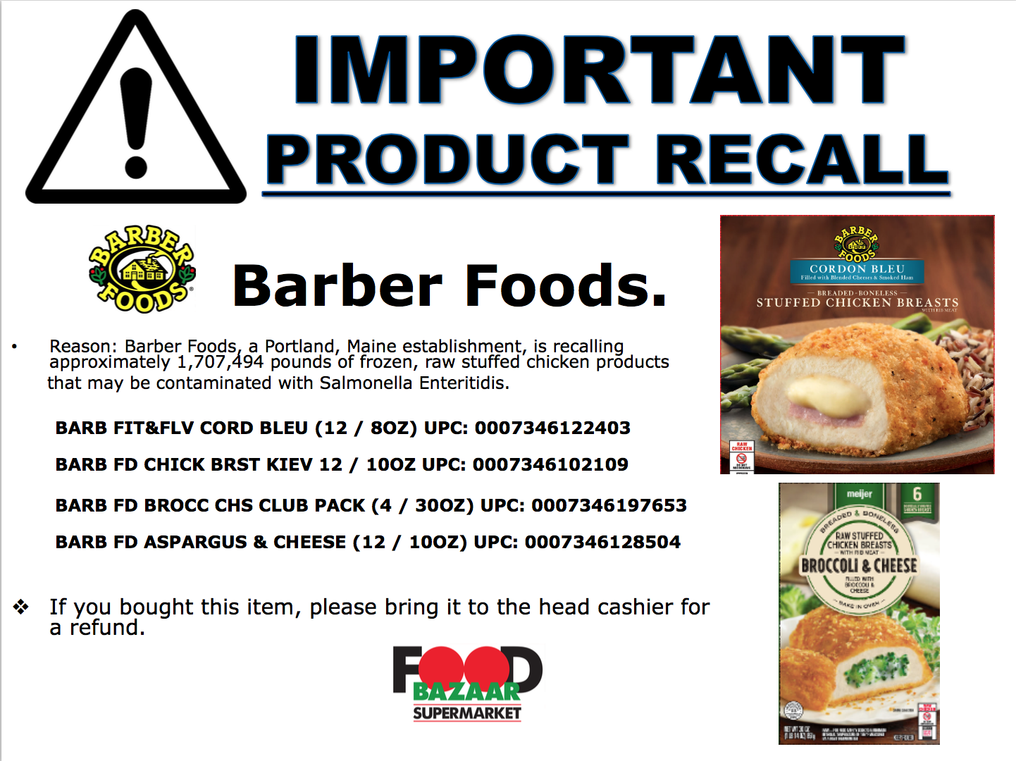 Barber foods Recall