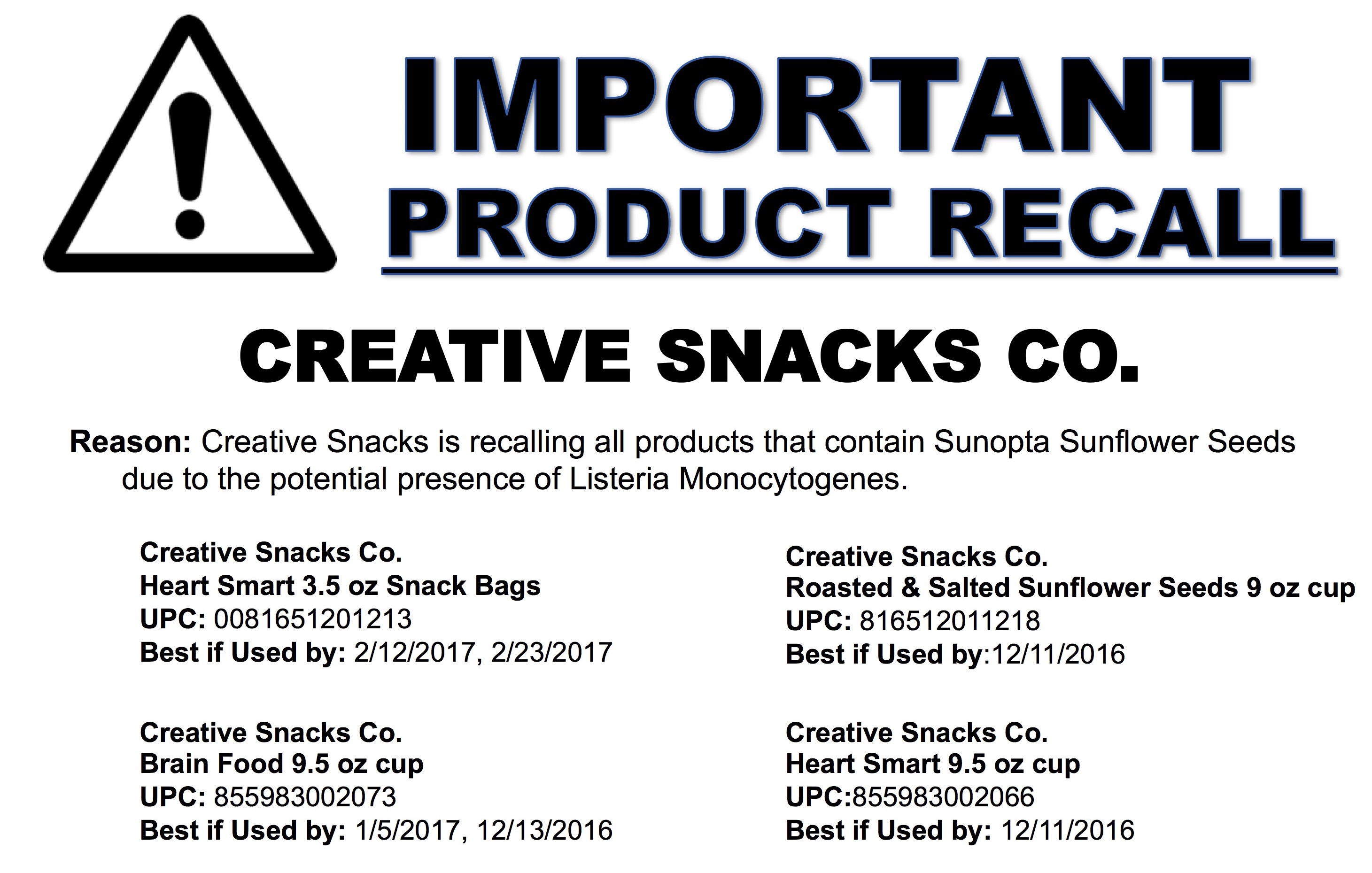 Creative Snacks Co recall