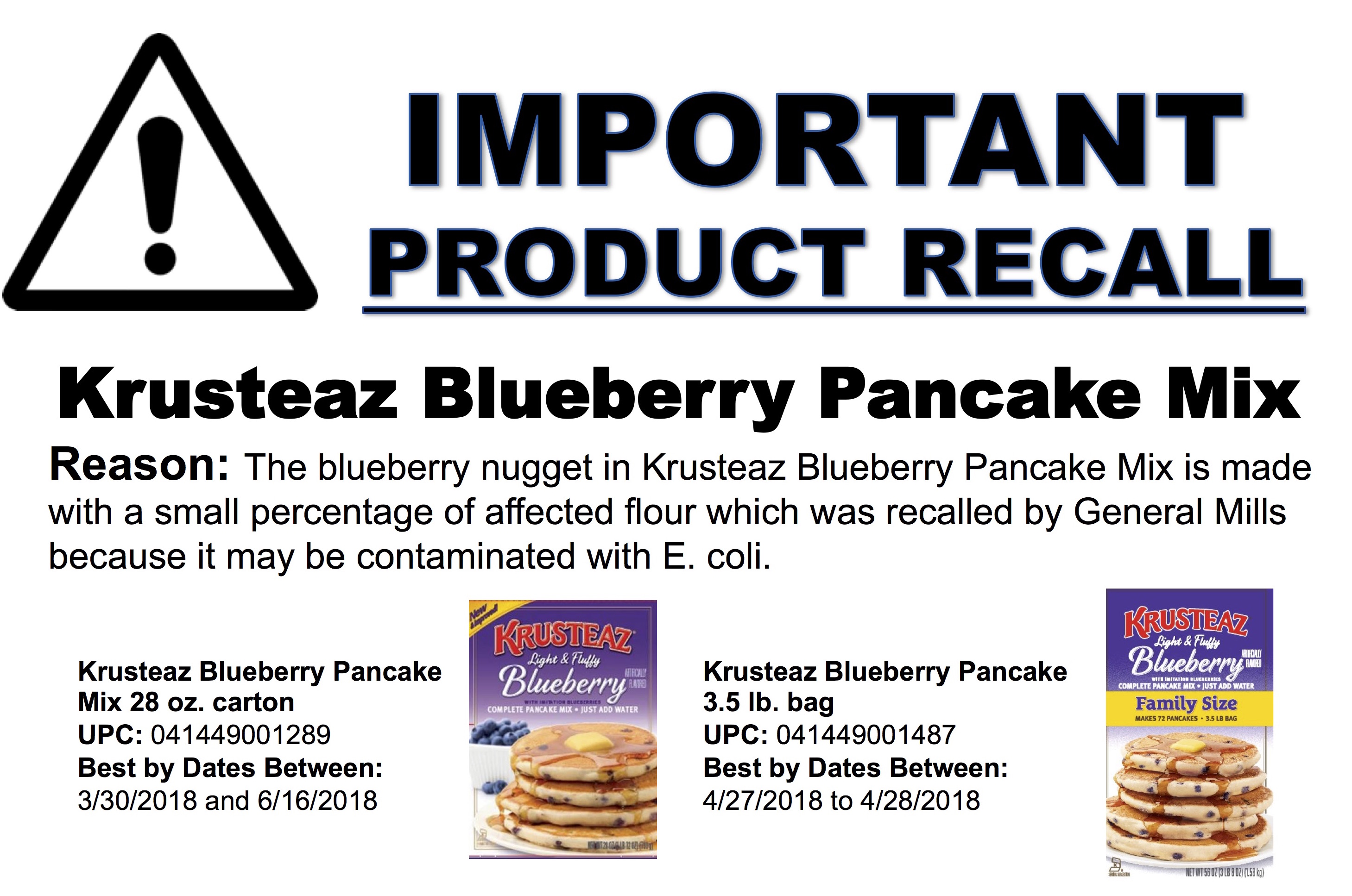 Krusteaz Blueberry Pancake Mix Recall